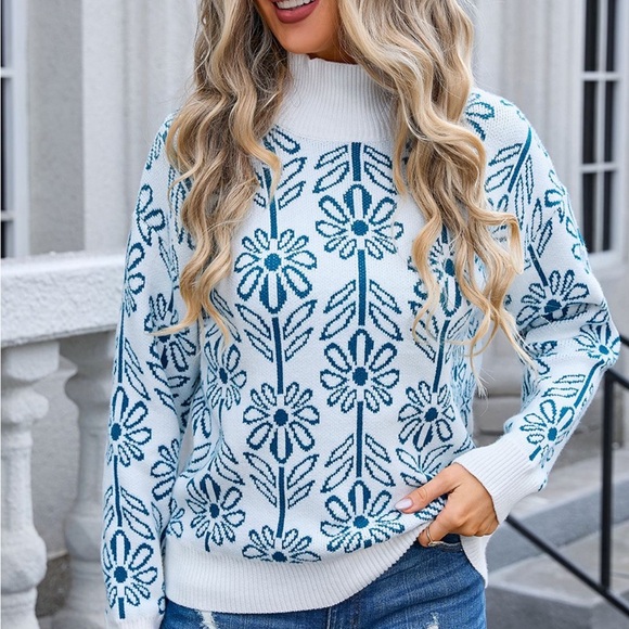 Flower Turtleneck Long Sleeve Sweater pink - Picture 7 of 9